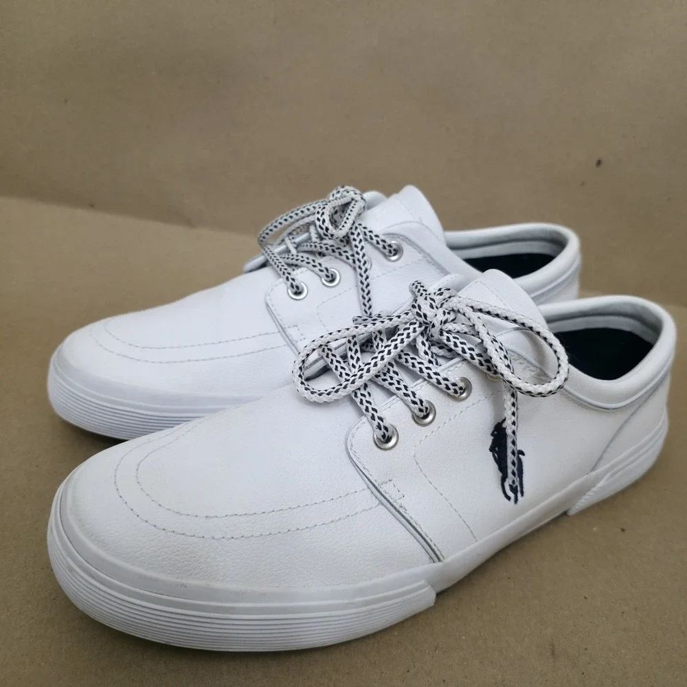 Polo Ralph Lauren Sz 10.5 D Faxon Low Mens White Athletic Leather Shoes Sneakers